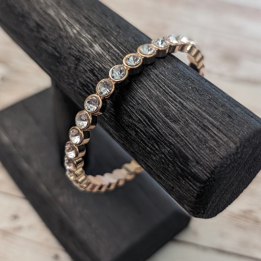 Vintage Bracelet / Bangle - Rose Gold Tone & Clear Gems